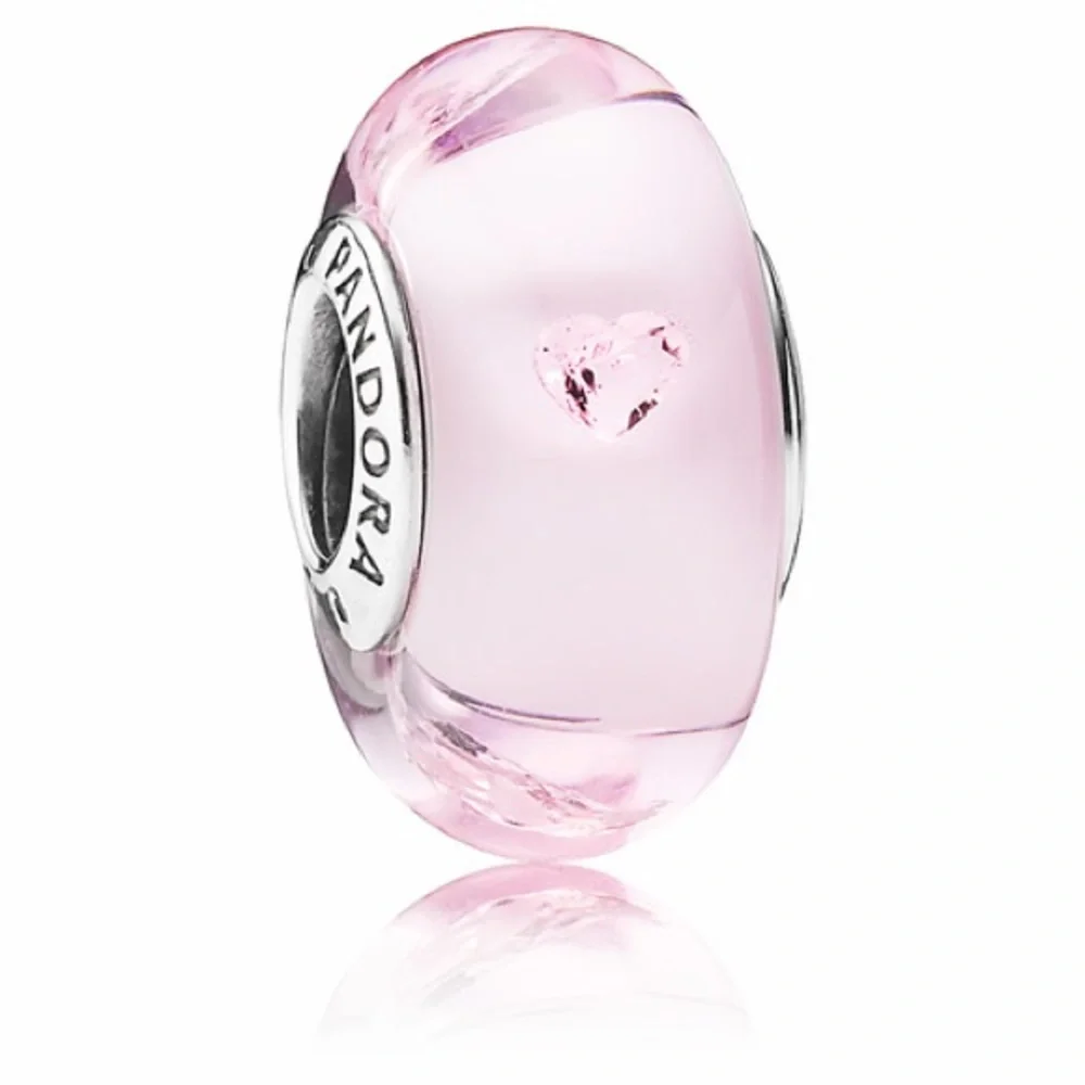 RETIRED Pandora Valentine’s Day 2015, “Pink Hearts Murano Glass Charm” - Picture 2 of 2